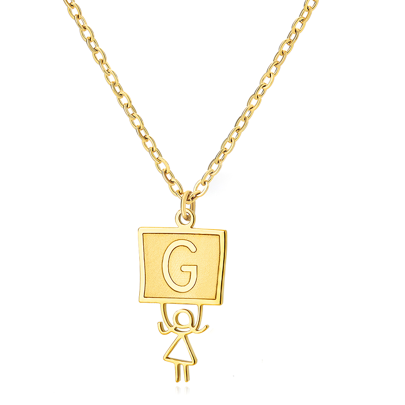 Ig Style Cute Vintage Style Cartoon Character Letter Stainless Steel Plating 18k Gold Plated Pendant Necklace