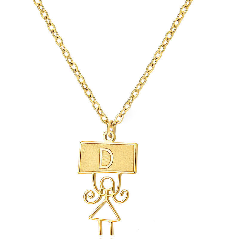 Ig Style Cute Vintage Style Cartoon Character Letter Stainless Steel Plating 18k Gold Plated Pendant Necklace