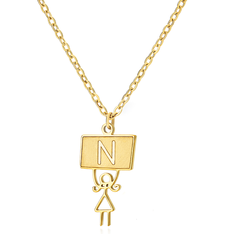 Ig Style Cute Vintage Style Cartoon Character Letter Stainless Steel Plating 18k Gold Plated Pendant Necklace