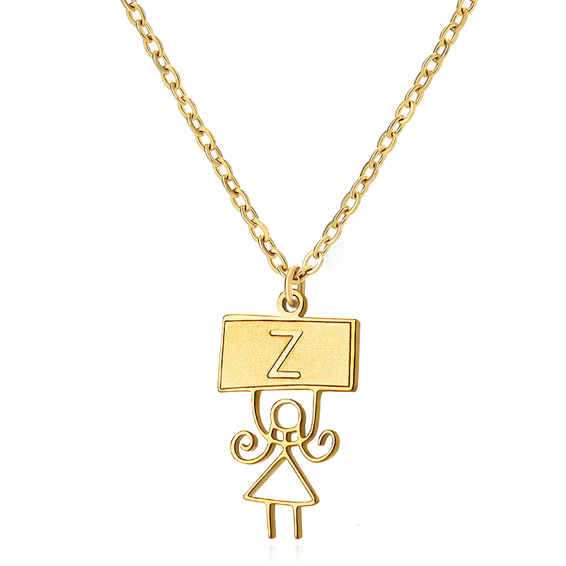 Ig Style Cute Vintage Style Cartoon Character Letter Stainless Steel Plating 18k Gold Plated Pendant Necklace