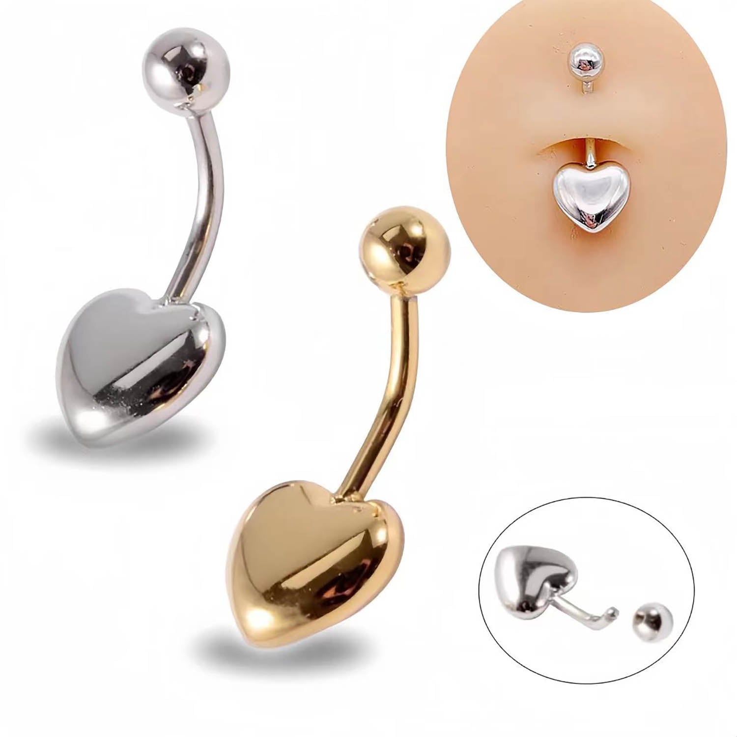 Sexy Heart Shape Stainless Steel Polishing Plating 18k Gold Plated Belly Ring