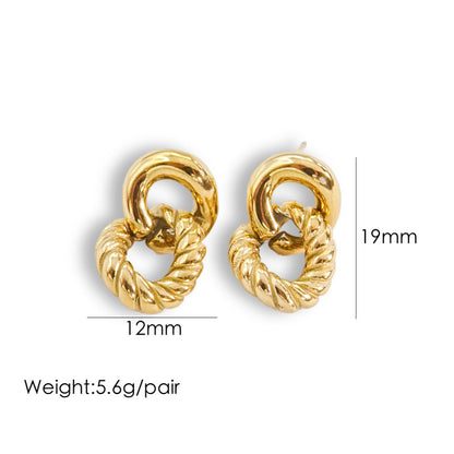 1 Pair Retro Geometric Leaf Waves Plating Stainless Steel Ear Studs