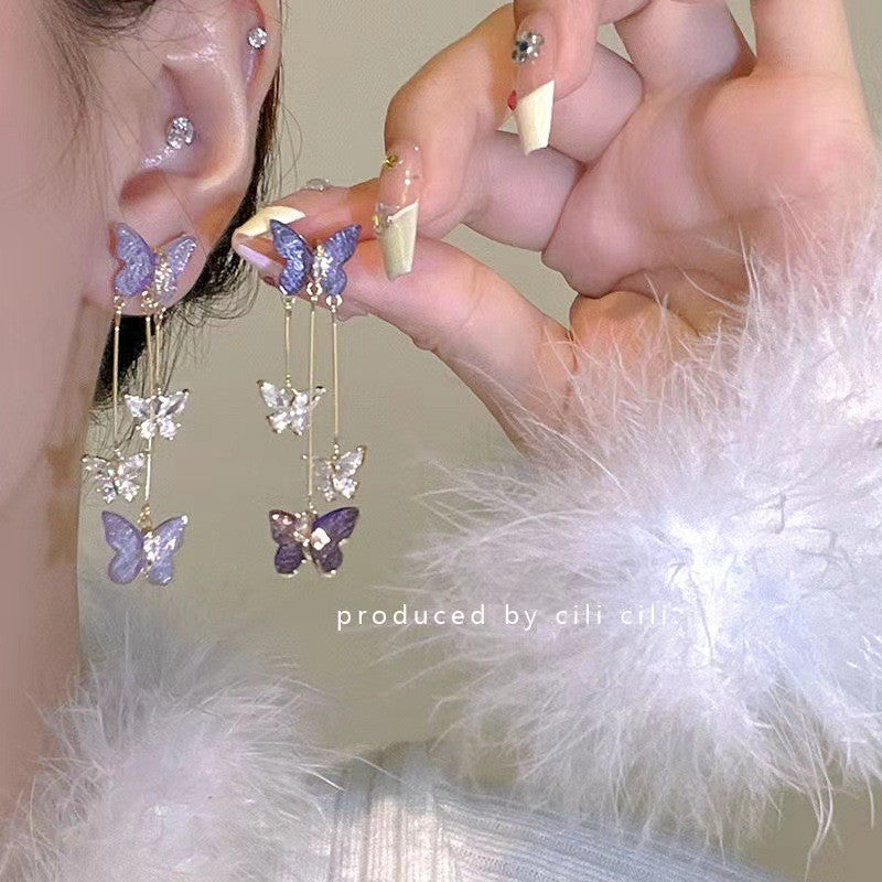 Fairy Style Sweet Butterfly Cloth Women's Ear Studs