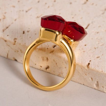 Vacation Modern Style Classic Style Square Stainless Steel Plating Inlay Zircon Gold Plated Rings