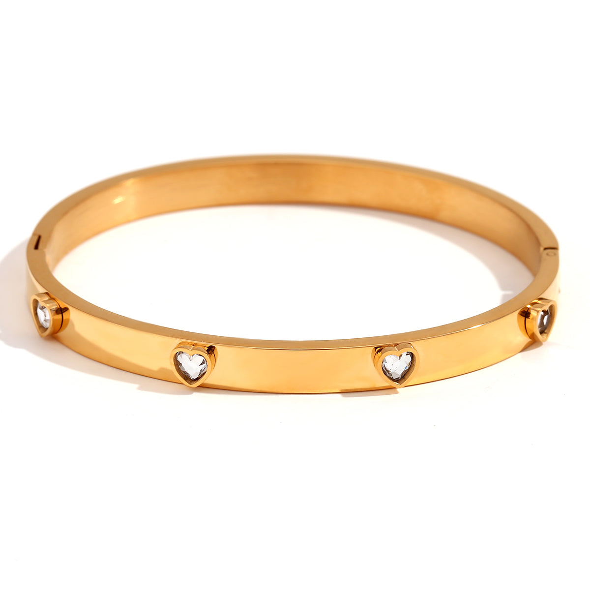 Basic Simple Style Classic Style Heart Shape Stainless Steel Plating Inlay Zircon 18k Gold Plated Bangle