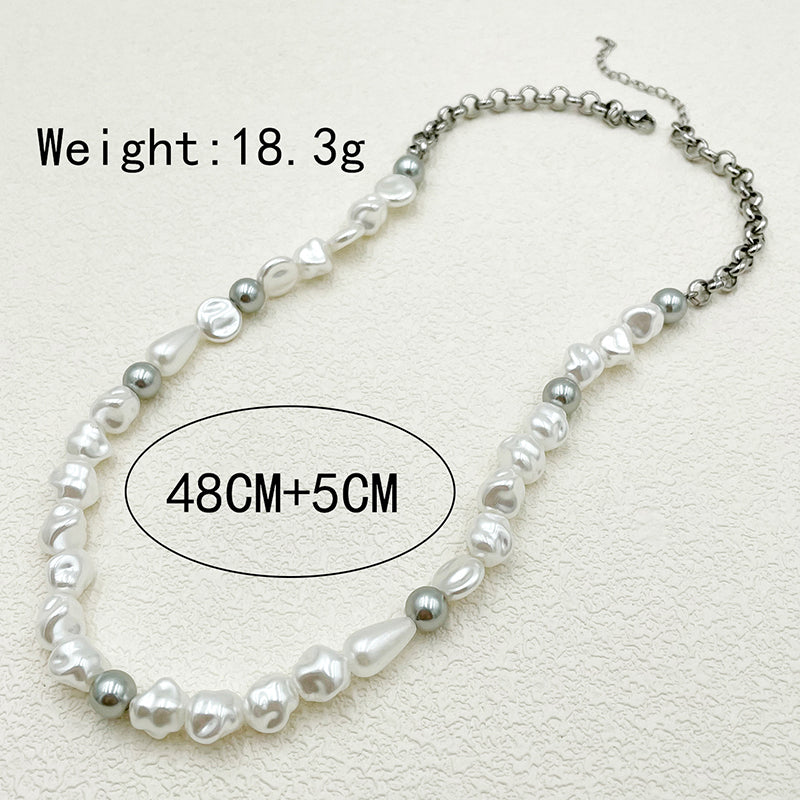 Elegant Romantic Modern Style Geometric Stainless Steel Imitation Pearl Beaded Necklace