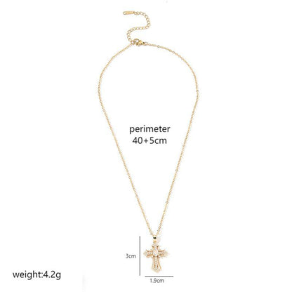 Wholesale Luxurious Cross Stainless Steel Plating Inlay 18k Gold Plated White Gold Plated Zircon Pendant Necklace