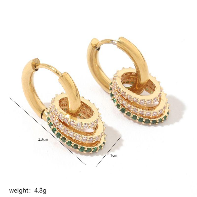 1 Pair Luxurious Circle Plating Inlay Stainless Steel Copper Zircon 18k Gold Plated White Gold Plated Drop Earrings