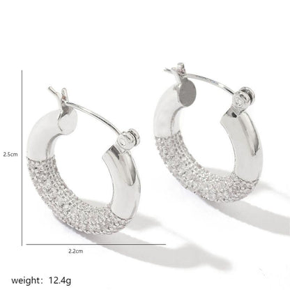 1 Pair Luxurious C Shape Polishing Plating Inlay Copper Zircon 18k Gold Plated White Gold Plated Ear Studs