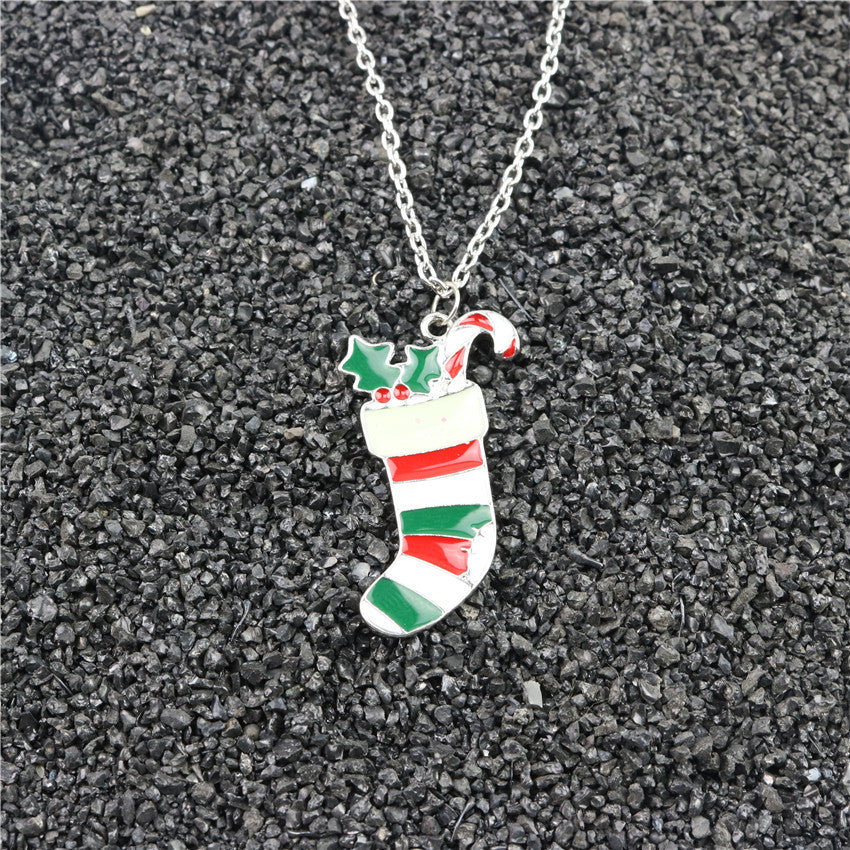 Cute Christmas Tree Sock Snowman Alloy Christmas Women's Pendant Necklace