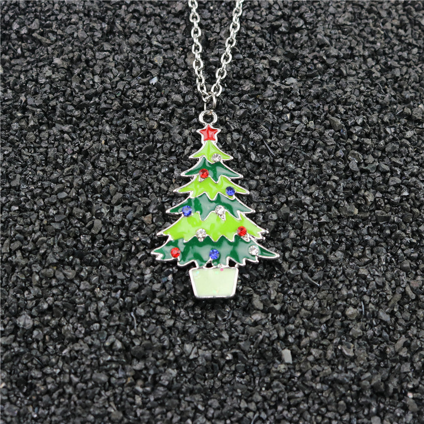 Cute Christmas Tree Sock Snowman Alloy Christmas Women's Pendant Necklace