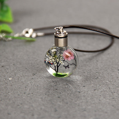 Vintage Style Flower Glass Unisex Pendant Necklace