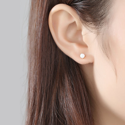 1 Pair Elegant Simple Style Round Solid Color Plating Sterling Silver Ear Studs