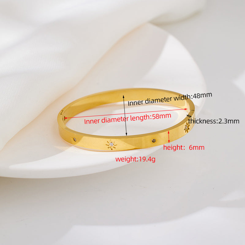 Elegant Sun Stainless Steel Plating Inlay Rhinestones 18k Gold Plated Bangle