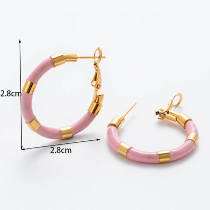 1 Pair Simple Style C Shape Triangle Solid Color Plating Stainless Steel 18k Gold Plated Hoop Earrings