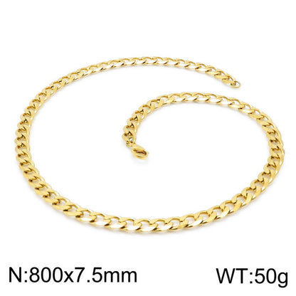 Simple Style Solid Color Titanium Steel Chain 18K Gold Plated Women'S Bracelets Necklace