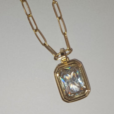 Vintage Style Square Stainless Steel Plating Inlay Zircon 18k Gold Plated Pendant Necklace