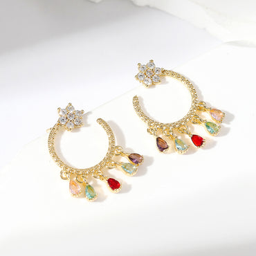 1 Pair Simple Style Water Droplets Plating Inlay Copper Zircon Gold Plated Earrings