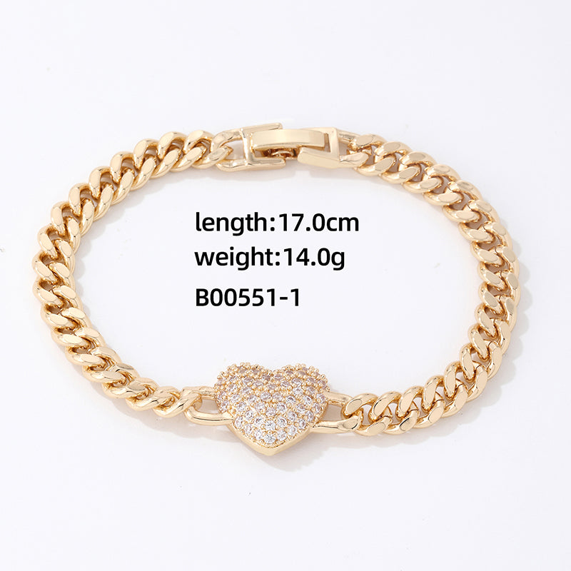 Ig Style Simple Style Heart Shape Copper White Gold Plated Gold Plated Zircon Bracelets In Bulk