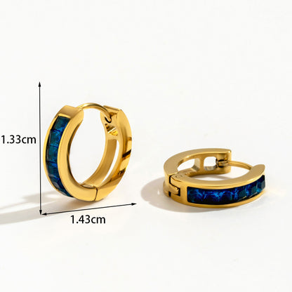 1 Pair Simple Style Geometric Color Block Plating Hollow Out Inlay Stainless Steel Zircon 18k Gold Plated Hoop Earrings