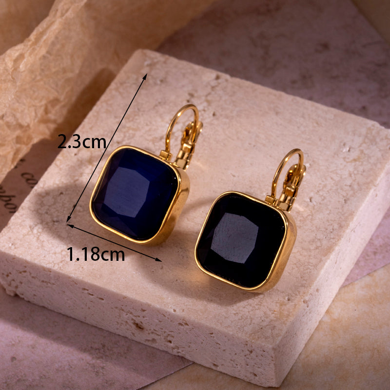 1 Pair Simple Style Geometric Color Block Plating Hollow Out Inlay Stainless Steel Zircon 18k Gold Plated Hoop Earrings