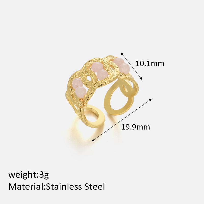 Simple Style Geometric Stainless Steel Plating Inlay Artificial Gemstones 18k Gold Plated Open Rings