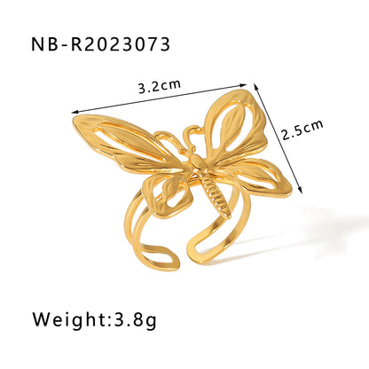 Vintage Style Simple Style Classic Style Flower Butterfly Stainless Steel Plating Inlay Natural Stone 18k Gold Plated Open Rings