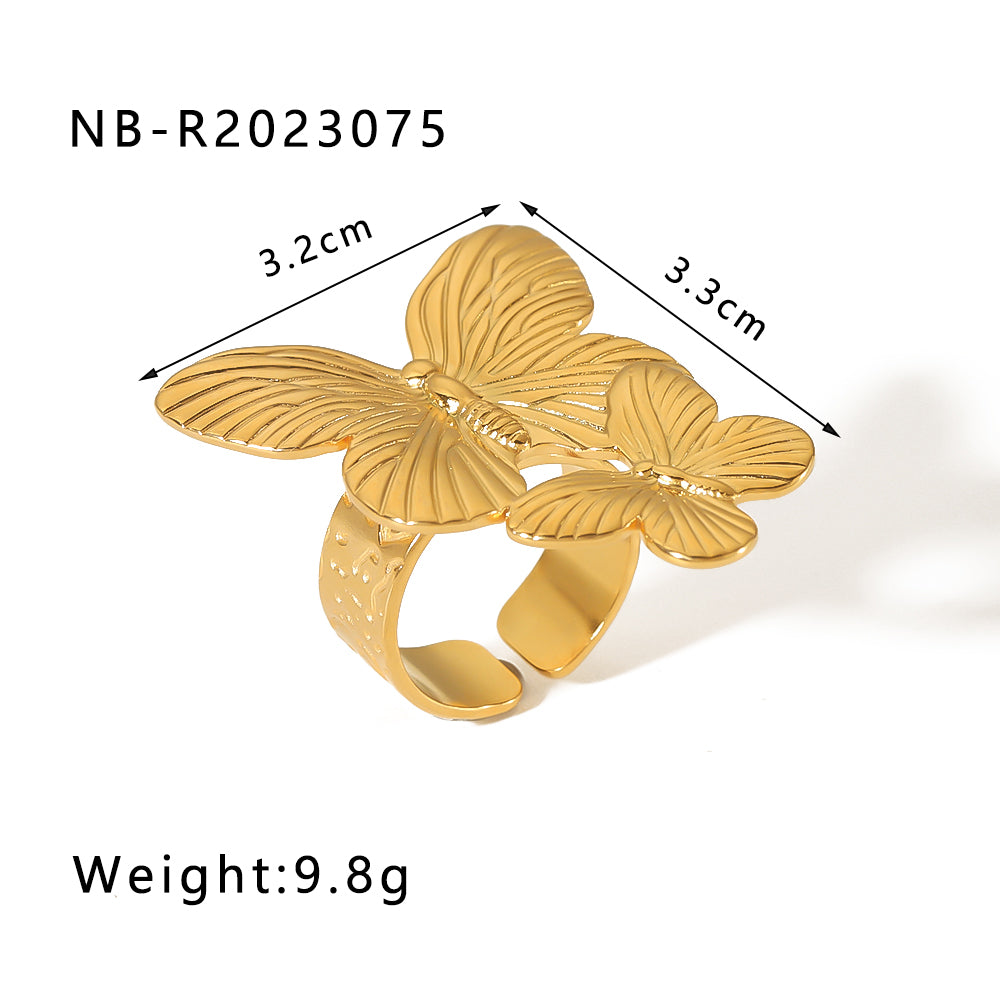 Vintage Style Simple Style Classic Style Flower Butterfly Stainless Steel Plating Inlay Natural Stone 18k Gold Plated Open Rings