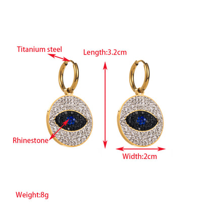 1 Pair Casual Streetwear Round Heart Shape Butterfly Hollow Out Inlay Titanium Steel Rhinestones Gold Plated Drop Earrings