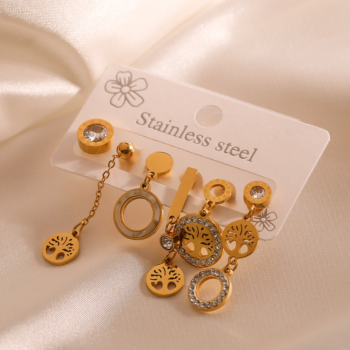 1 Set Retro Simple Style Tree Plating Inlay Titanium Steel Zircon 18k Gold Plated Drop Earrings