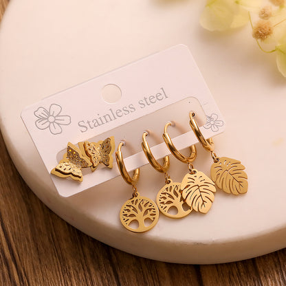 1 Set Retro Simple Style Tree Plating Inlay Titanium Steel Zircon 18k Gold Plated Drop Earrings