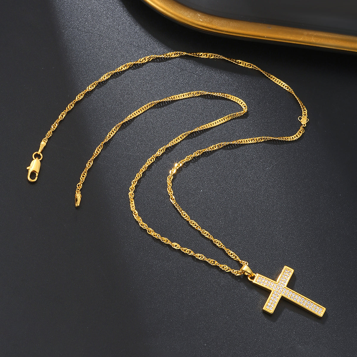 Elegant Streetwear Cross Stainless Steel Copper 18k Gold Plated Zircon Pendant Necklace In Bulk