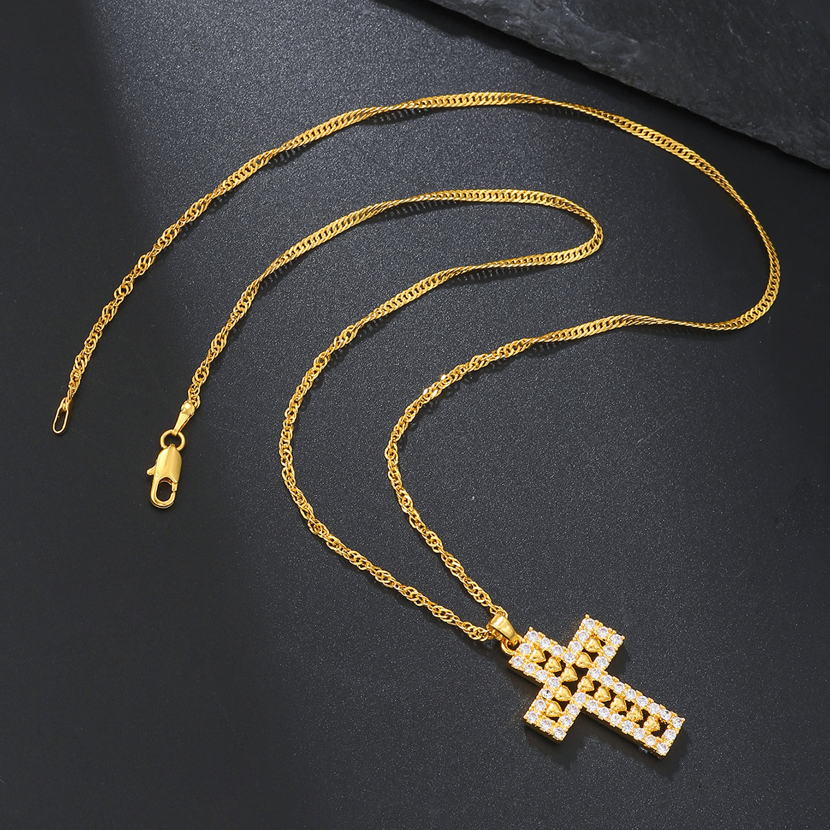 Elegant Streetwear Cross Stainless Steel Copper 18k Gold Plated Zircon Pendant Necklace In Bulk