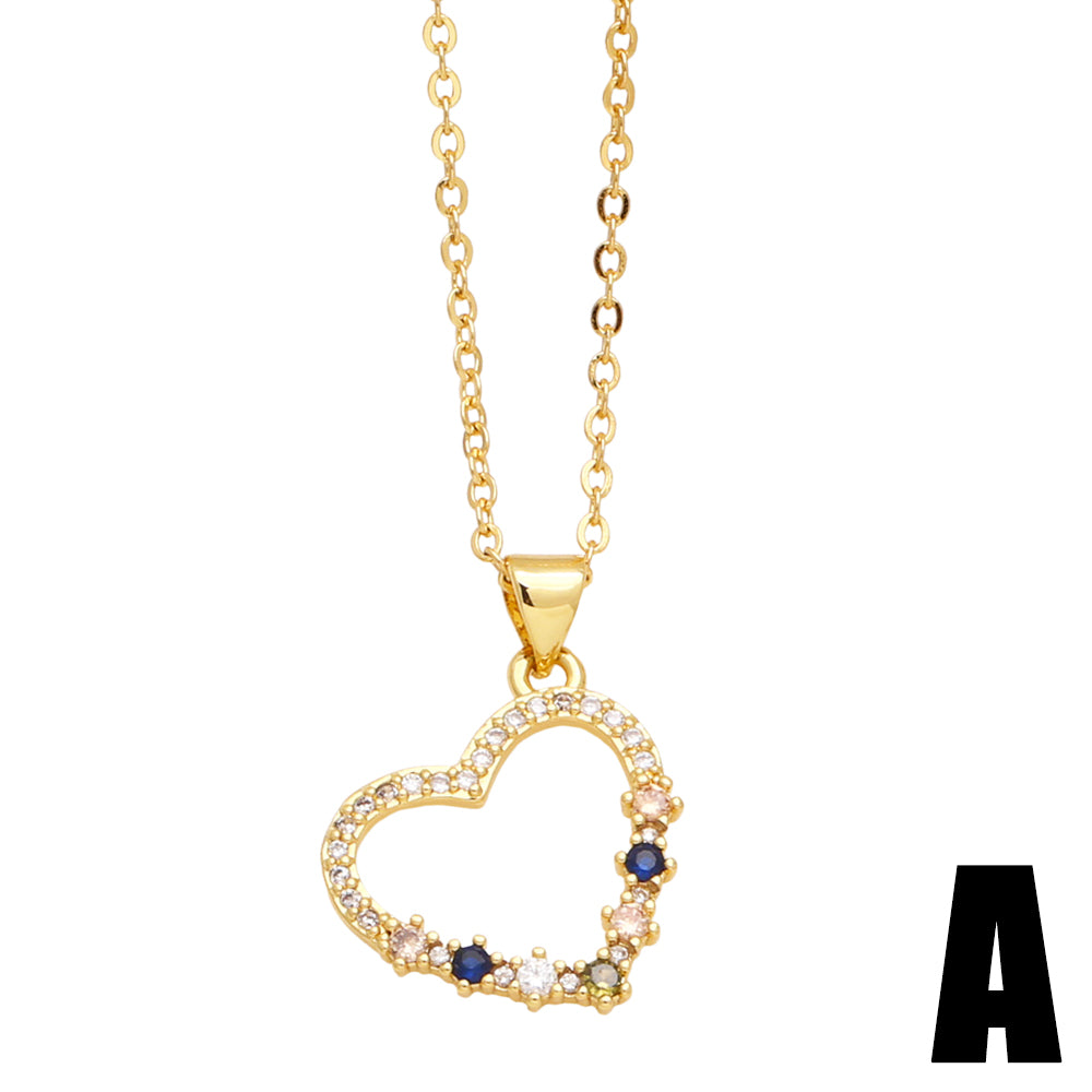 Elegant Simple Style Heart Shape Copper Plating Inlay Zircon 18k Gold Plated Pendant Necklace