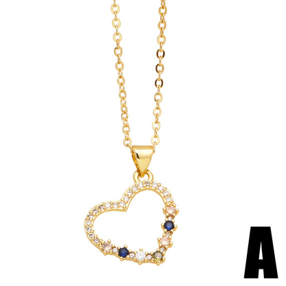 Elegant Simple Style Heart Shape Copper Plating Inlay Zircon 18k Gold Plated Pendant Necklace