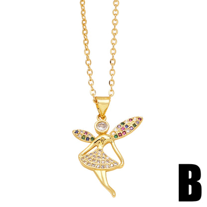 Elegant Simple Style Heart Shape Copper Plating Inlay Zircon 18k Gold Plated Pendant Necklace