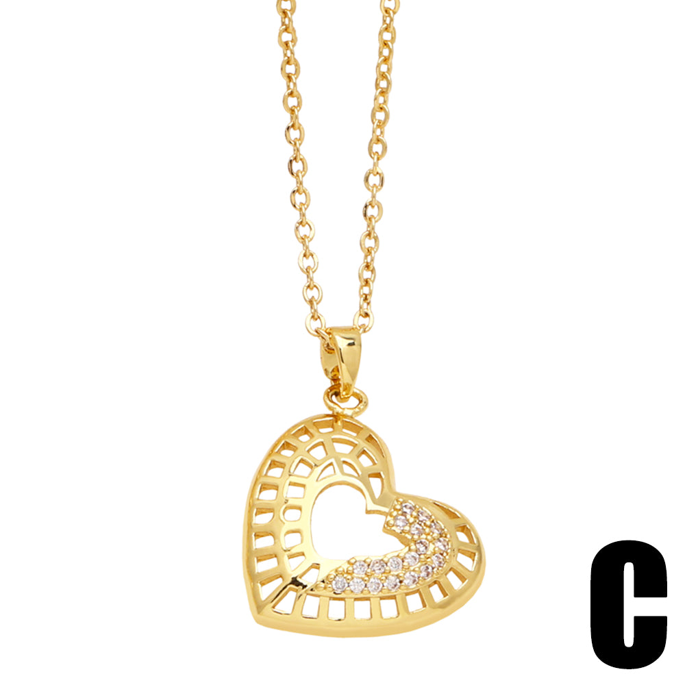 Elegant Simple Style Heart Shape Copper Plating Inlay Zircon 18k Gold Plated Pendant Necklace