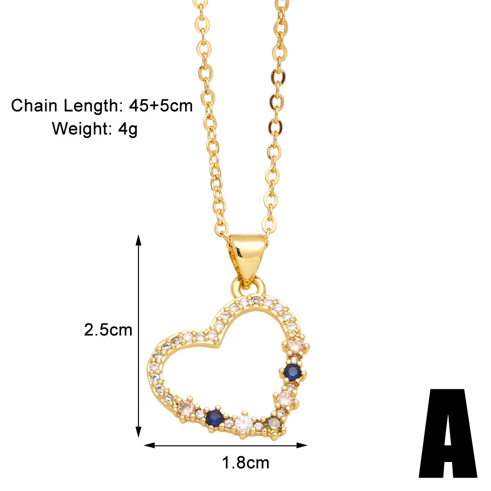 Elegant Simple Style Heart Shape Copper Plating Inlay Zircon 18k Gold Plated Pendant Necklace