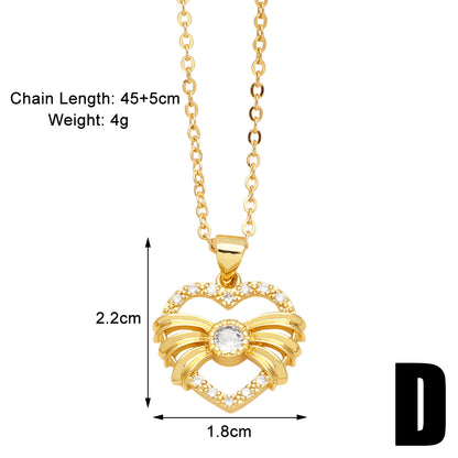 Elegant Simple Style Heart Shape Copper Plating Inlay Zircon 18k Gold Plated Pendant Necklace