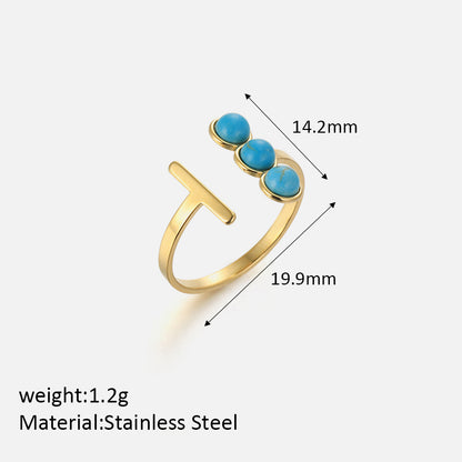 Simple Style Geometric Stainless Steel Inlay Turquoise Open Rings