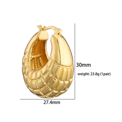 1 Pair Casual Vintage Style Modern Style C Shape Plaid Plating Pleated Copper 18k Gold Plated Ear Studs