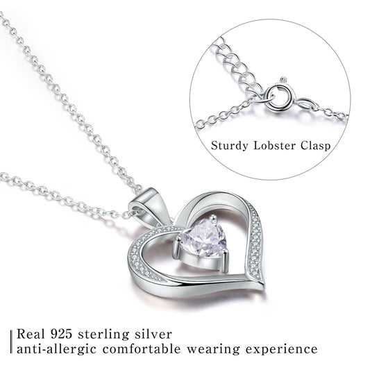 Elegant Heart Shape Sterling Silver Plating Inlay Zircon Pendant Necklace