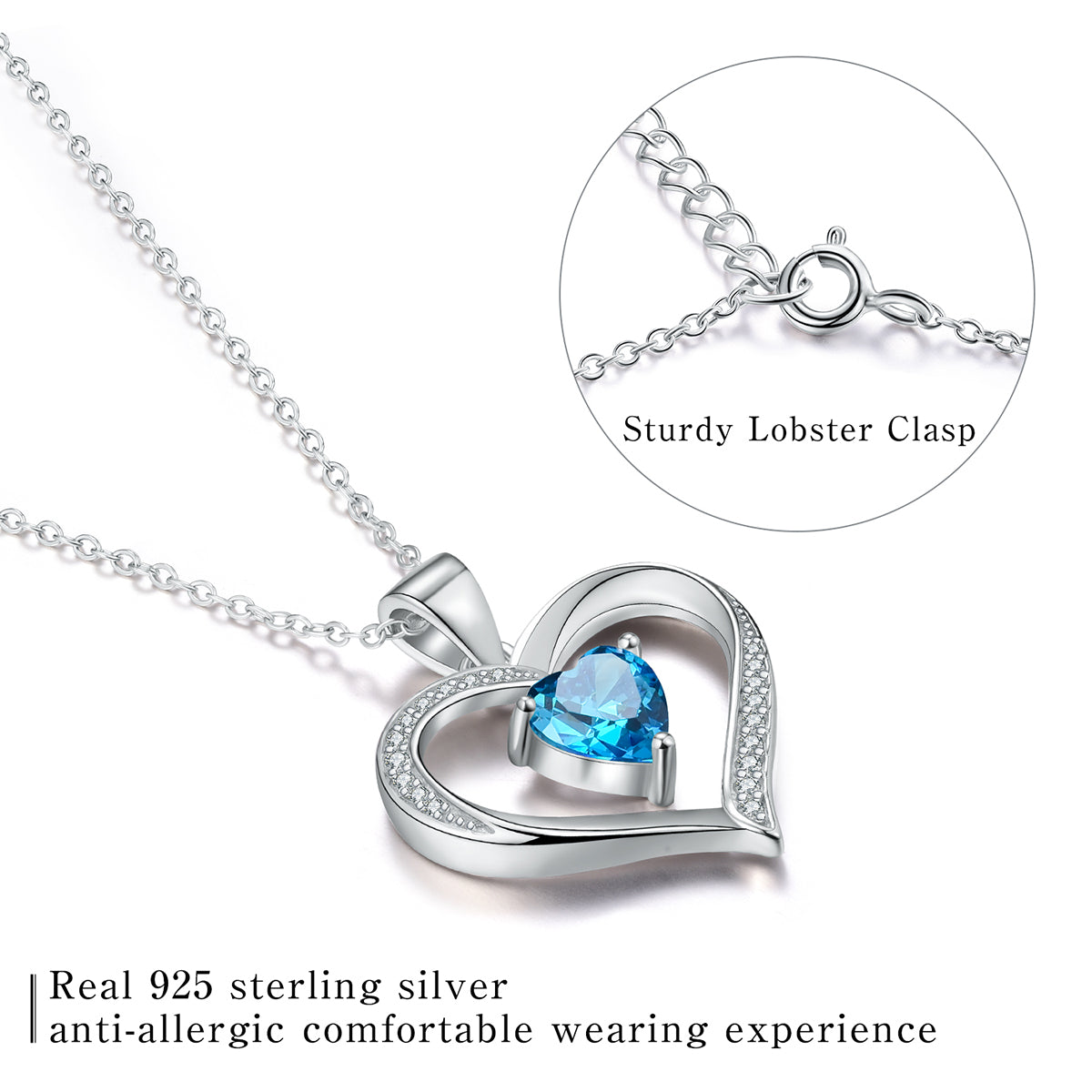 Elegant Heart Shape Sterling Silver Plating Inlay Zircon Pendant Necklace