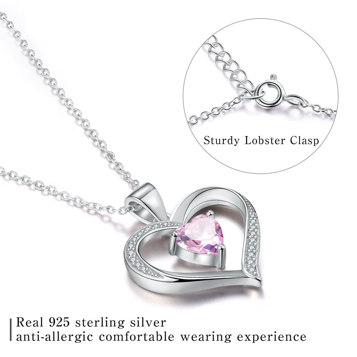 Elegant Heart Shape Sterling Silver Plating Inlay Zircon Pendant Necklace