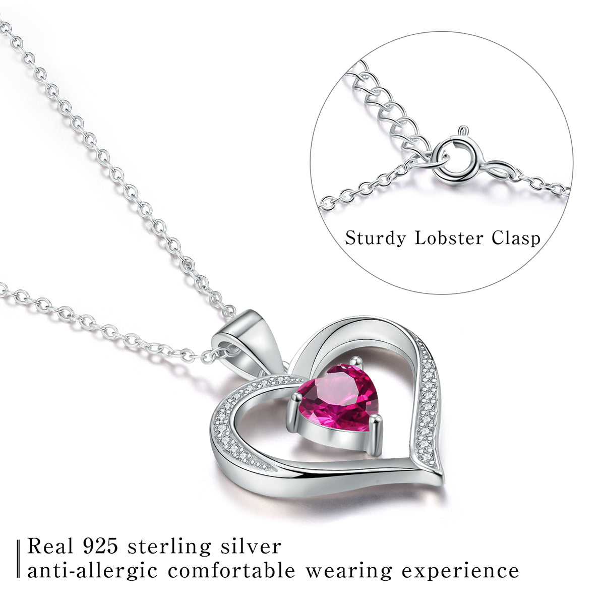 Elegant Heart Shape Sterling Silver Plating Inlay Zircon Pendant Necklace