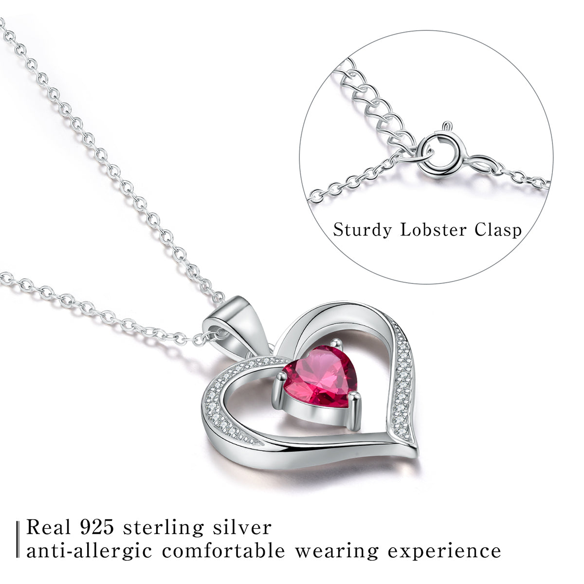 Elegant Heart Shape Sterling Silver Plating Inlay Zircon Pendant Necklace