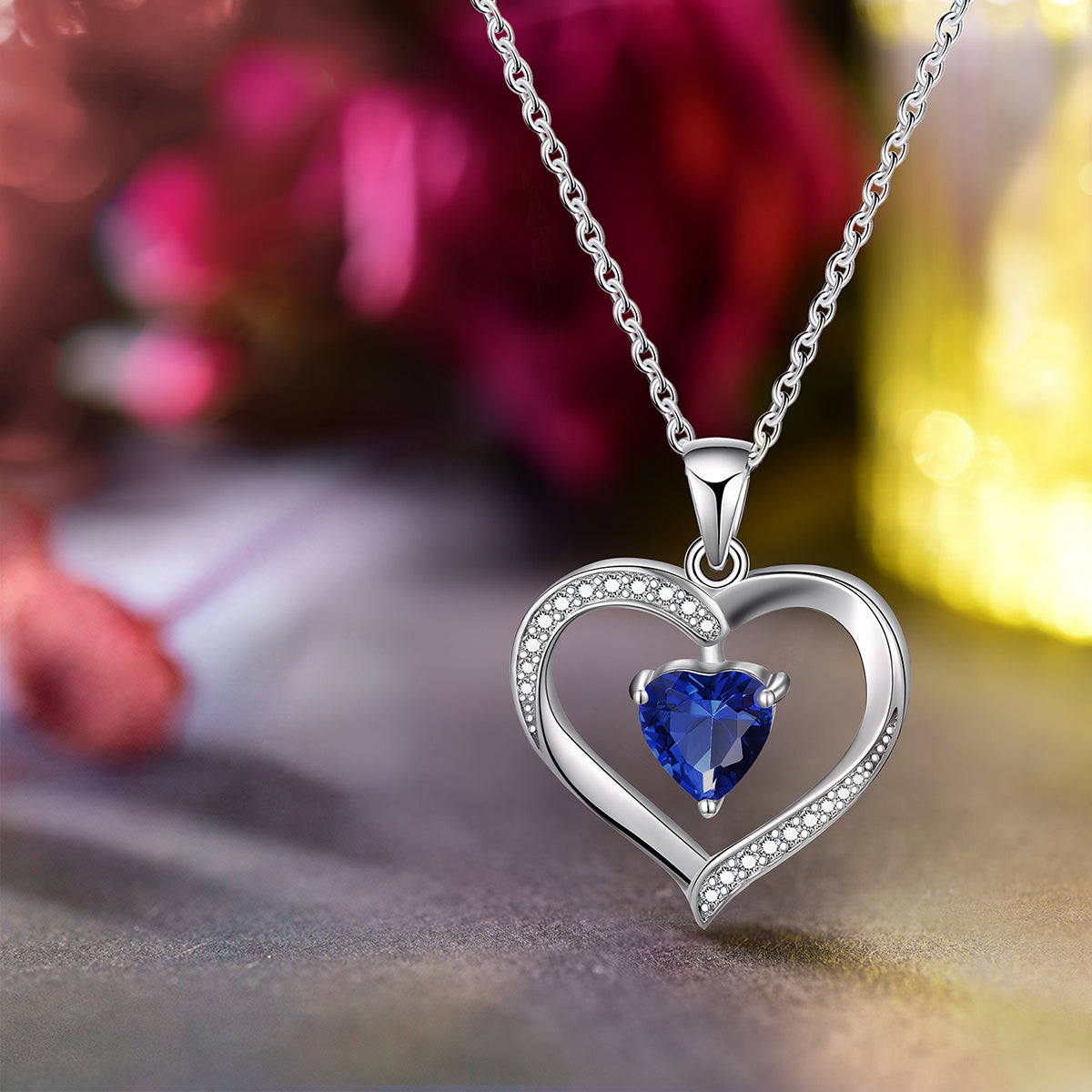 Elegant Heart Shape Sterling Silver Plating Inlay Zircon Pendant Necklace