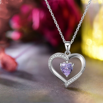 Elegant Heart Shape Sterling Silver Plating Inlay Zircon Pendant Necklace