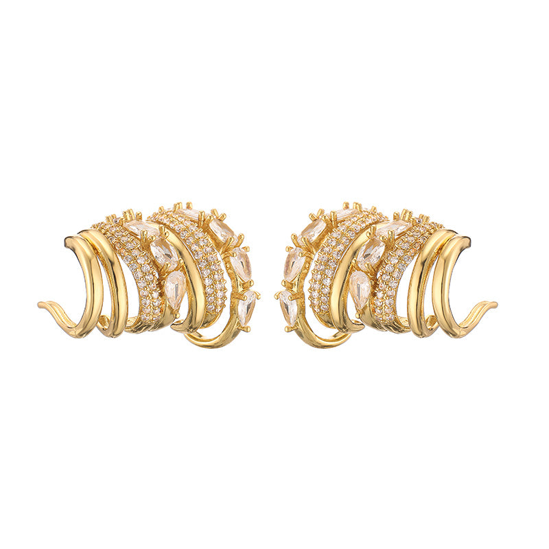 1 Pair Retro Simple Style C Shape Layered Plating Inlay Copper Zircon 18k Gold Plated Ear Studs