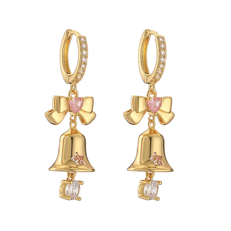 1 Pair Casual Christmas Sweet Christmas Hat Christmas Tree Santa Claus Plating Hollow Out Inlay Copper Zircon 18k Gold Plated Drop Earrings